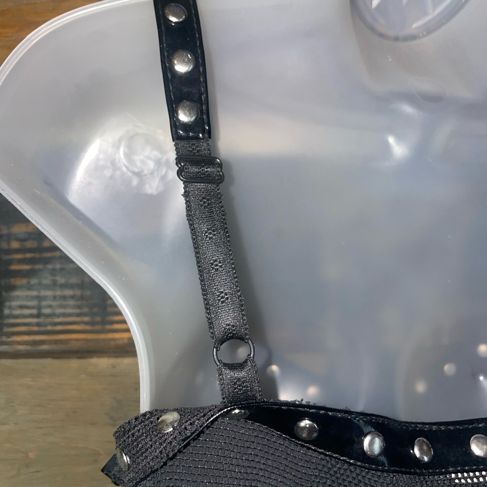 Elegant Moments Patent Leather Mesh Corset with Silver Studded M - Picture 10 of 11